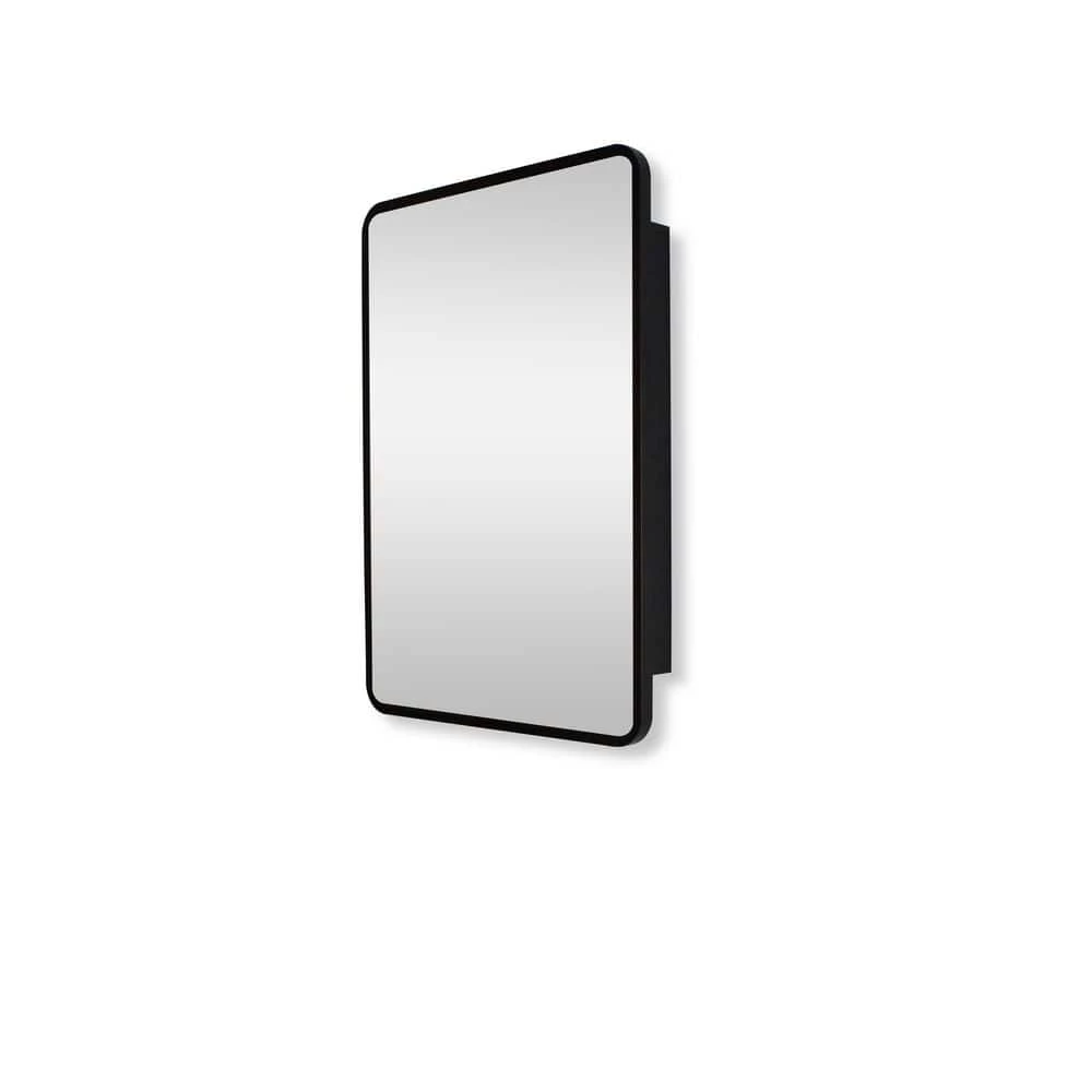 Unbranded 24 in. W x 30 in. H Rounded Rectangular Black Iron and Aluminum Recessed/Surface Mount Medicine Cabinet with Mirror 3 Unbranded 24 in. W x 30 in. H Rounded Rectangular Black Iron and Aluminum Recessed/Surface Mount Medicine Cabinet with Mirror