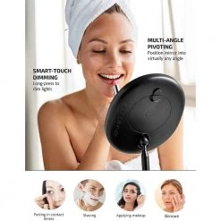 OVENTE 6 in. x 12 in. Surface-Mount Lighted Tabletop/Medicine Cabinet Makeup Mirror with 10X Mini Magnetic Mirror in Black -Makeup Mirrors Sales Store black ovente makeup mirrors mot22b 4f 1000