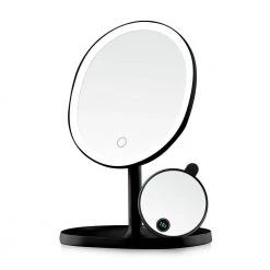 OVENTE 6 in. x 12 in. Surface-Mount Lighted Tabletop/Medicine Cabinet Makeup Mirror with 10X Mini Magnetic Mirror in Black