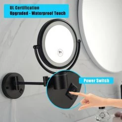 TOOLKISS 9.8 in. W x 9.8 in. H Small Round Magnifying Freestanding Wall Bathroom Makeup Mirror in Black -Makeup Mirrors Sales Store black toolkiss makeup mirrors ad mr39bk 40 1000