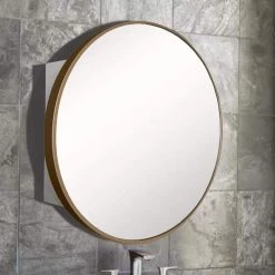 Bellaterra Home 26 in. W x 26 in. H Round Metal Framed Surface Mount Medicine Cabinet with Mirror in Brushed Gold -Makeup Mirrors Sales Store brushed gold bellaterra home medicine cabinets with mirrors 8820 mc gd 31 1000
