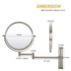 Unbranded 8 in. W x 8 in. H Round Moving Up and Down Magnifying Adjustable Wall Bathroom Makeup Mirror in Brushed Nickel -Makeup Mirrors Sales Store brushed nickel makeup mirrors ls8d w bn 1f 1000