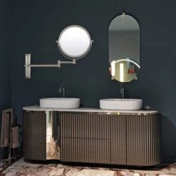 Unbranded 8 in. W x 8 in. H Round Moving Up and Down Magnifying Adjustable Wall Bathroom Makeup Mirror in Brushed Nickel -Makeup Mirrors Sales Store brushed nickel makeup mirrors ls8d w bn 31 1000