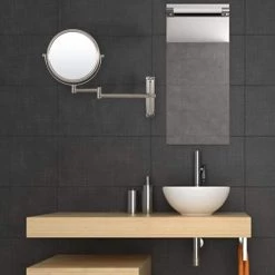 Unbranded 8 in. W x 8 in. H Round Moving Up and Down Magnifying Adjustable Wall Bathroom Makeup Mirror in Brushed Nickel -Makeup Mirrors Sales Store brushed nickel makeup mirrors ls8d w bn 44 1000
