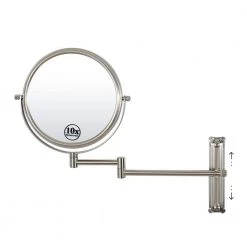 Unbranded 8 in. W x 8 in. H Round Moving Up and Down Magnifying Adjustable Wall Bathroom Makeup Mirror in Brushed Nickel