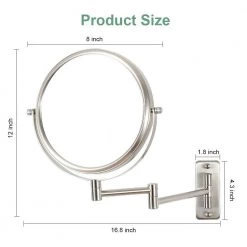 Unbranded 8 in. W x 8 in. H Round Magnifying Adjustable Freestanding Bathroom Makeup Mirror in Brushed Nickel -Makeup Mirrors Sales Store brushed nickel makeup mirrors ls8k w bn c3 1000
