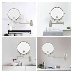 EPOWP 17 in. W x 12 in. H Small Round 10X Dimmable 3-Color Lighting Wall Mounted Bathroom Makeup Mirror in Brushed Nickel -Makeup Mirrors Sales Store brushed nickel makeup mirrors lx ls8kwlbn10 44 1000