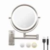 EPOWP 17 in. W x 12 in. H Small Round 10X Dimmable 3-Color Lighting Wall Mounted Bathroom Makeup Mirror in Brushed Nickel