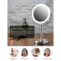 OVENTE Dual-Sided Magnifying LED Lighted Tabletop Makeup Mirror with Acrylic Edge with 1x 5x Magnification -Makeup Mirrors Sales Store brushed ovente makeup mirrors mkt75br1x5x 31 1000