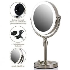 OVENTE Dual-Sided Magnifying LED Lighted Tabletop Makeup Mirror with Acrylic Edge with 1x 5x Magnification -Makeup Mirrors Sales Store brushed ovente makeup mirrors mkt75br1x5x 40 1000