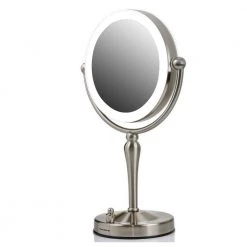 OVENTE Dual-Sided Magnifying LED Lighted Tabletop Makeup Mirror with Acrylic Edge with 1x 5x Magnification
