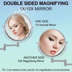 EAKYHOM 10X Wall Mount Bathroom Makeup Mirror in Chrome -Makeup Mirrors Sales Store chrome eakyhom makeup mirrors els8d wch10 44 1000