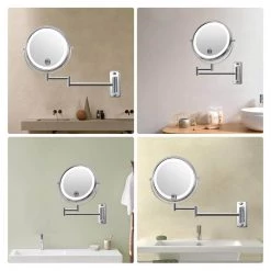 EAKYHOM 8 in. x 8 in. Double-Sided Magnifying Retractable Mirror Wall-Mount LED Bathroom Makeup Mirror in Chrome -Makeup Mirrors Sales Store chrome eakyhom makeup mirrors els8k wchl 44 1000