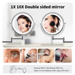 EAKYHOM 8 in. x 8 in. Double-Sided Magnifying Retractable Mirror Wall-Mount LED Bathroom Makeup Mirror in Chrome -Makeup Mirrors Sales Store chrome eakyhom makeup mirrors els8k wchl 4f 1000