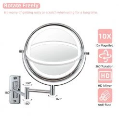 Unbranded 8 in. Small Round 10X Magnifying 3-Color-LED Touch Screen USB Charge 2-Sided Bathroom Makeup Mirror in Chrome -Makeup Mirrors Sales Store chrome finish makeup mirrors aybszhd1184 66 1000