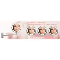 Unbranded 8 in. Small Round 10X Magnifying 3-Color-LED Touch Screen USB Charge 2-Sided Bathroom Makeup Mirror in Chrome -Makeup Mirrors Sales Store chrome finish makeup mirrors aybszhd1184 fa 1000