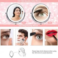 Unbranded 8 in. W x 8 in. H Small Round 2-Side 1X/10X Magnifying, LED light, USB Charge Bathroom Makeup Mirror in Chrome -Makeup Mirrors Sales Store chrome finish makeup mirrors aybszhd1682 1f 1000