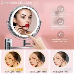 Unbranded 8 in. W x 8 in. H Small Round 2-Side 1X/10X Magnifying, LED light, USB Charge Bathroom Makeup Mirror in Chrome -Makeup Mirrors Sales Store chrome finish makeup mirrors aybszhd1682 4f 1000