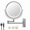 Unbranded 8 in. W x 8 in. H Small Round 2-Side 1X/10X Magnifying, LED light, USB Charge Bathroom Makeup Mirror in Chrome -Makeup Mirrors Sales Store chrome finish makeup mirrors aybszhd1682 64 1000