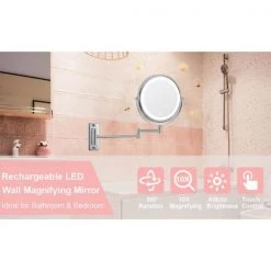 Unbranded 8 in. W x 8 in. H Small Round 2-Side 1X/10X Magnifying, LED light, USB Charge Bathroom Makeup Mirror in Chrome -Makeup Mirrors Sales Store chrome finish makeup mirrors aybszhd1682 c3 1000