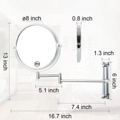 Unbranded 8 in. Small Round 10X HD Magnifying Double Sided Height Adjustable Telescopic Bathroom Makeup Mirror in Chrome Finish -Makeup Mirrors Sales Store chrome makeup mirrors aybszhd1191 1f 1000