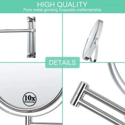 Unbranded 8 in. Small Round 10X HD Magnifying Double Sided Height Adjustable Telescopic Bathroom Makeup Mirror in Chrome Finish -Makeup Mirrors Sales Store chrome makeup mirrors aybszhd1191 4f 1000