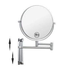 Unbranded 8 in. Small Round 10X HD Magnifying Double Sided Height Adjustable Telescopic Bathroom Makeup Mirror in Chrome Finish