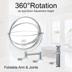 Unbranded 8 in. Small Round 10X HD Magnifying Double Sided Height Adjustable Telescopic Bathroom Makeup Mirror in Chrome Finish -Makeup Mirrors Sales Store chrome makeup mirrors aybszhd1191 c3 1000
