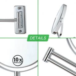 Unbranded 8 in. W x 8 in. H Small Round 2-Side 1X/10X Magnifying Telescopic Bathroom Wall Makeup Mirror in Chrome Finish V3 -Makeup Mirrors Sales Store chrome makeup mirrors aybszhd1688 44 1000
