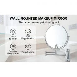 Unbranded 8 in. W x 8 in. H Small Round 2-Side 1X/10X Magnifying Telescopic Bathroom Wall Makeup Mirror in Chrome Finish V3 -Makeup Mirrors Sales Store chrome makeup mirrors aybszhd1688 4f 1000