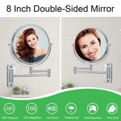 Unbranded 8 in. W x 8 in. H Small Round 2-Side 1X/10X Magnifying Telescopic Bathroom Wall Makeup Mirror in Chrome Finish V3 -Makeup Mirrors Sales Store chrome makeup mirrors aybszhd1688 76 1000