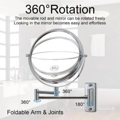 Unbranded 8 in. W x 8 in. H Small Round 2-Side 1X/10X Magnifying Telescopic Bathroom Wall Makeup Mirror in Chrome Finish V3 -Makeup Mirrors Sales Store chrome makeup mirrors aybszhd1688 c3 1000