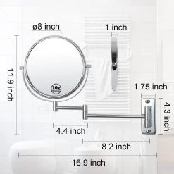 Unbranded 8 in. W x 8 in. H Small Round 2-Side 1X/10X Magnifying Telescopic Bathroom Wall Makeup Mirror in Chrome Finish V3 -Makeup Mirrors Sales Store chrome makeup mirrors aybszhd1688 fa 1000