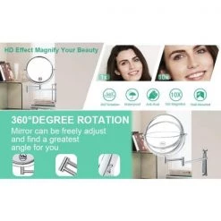 Unbranded 8 in. Small Round 10X HD Magnifying Double Sided Height Adjustable Telescopic Bathroom Makeup Mirror in Chrome Finish -Makeup Mirrors Sales Store chrome makeup mirrors aybszhd493 44 1000