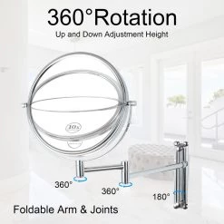 Unbranded 8 in. Small Round 10X HD Magnifying Double Sided Height Adjustable Telescopic Bathroom Makeup Mirror in Chrome Finish -Makeup Mirrors Sales Store chrome makeup mirrors aybszhd493 c3 1000