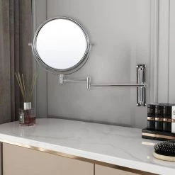 Unbranded 8.01 in. X 8.01 in. Small Round Magnifying Wall Mounted Bathroom Makeup Mirror in Adjustable 1x/10x Magnification -Makeup Mirrors Sales Store chrome makeup mirrors chuchu xb482 76 1000