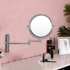 Unbranded 8.01 in. X 8.01 in. Small Round Magnifying Wall Mounted Bathroom Makeup Mirror in Adjustable 1x/10x Magnification -Makeup Mirrors Sales Store chrome makeup mirrors chuchu xb482 fa 1000