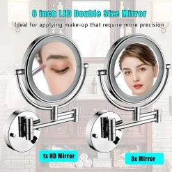 Unbranded 8 in. W x 8 in. H LED Round Magnifying Freestanding Bathroom Vanity Makeup Mirror with 360 Degree Rotation in Chrome -Makeup Mirrors Sales Store chrome makeup mirrors ec bmc 3194 44 1000