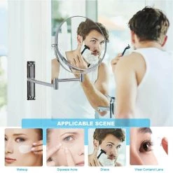 Unbranded 8 in. W x 8 in. H Round Moving Up and Down Magnifying Adjustable Freestanding Bathroom Makeup Mirror in Chrome -Makeup Mirrors Sales Store chrome makeup mirrors ls8d w ce 1f 1000