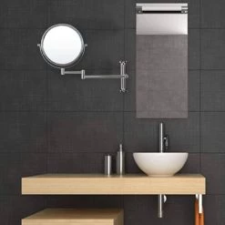 Unbranded 8 in. W x 8 in. H Round Moving Up and Down Magnifying Adjustable Freestanding Bathroom Makeup Mirror in Chrome -Makeup Mirrors Sales Store chrome makeup mirrors ls8d w ce 31 1000