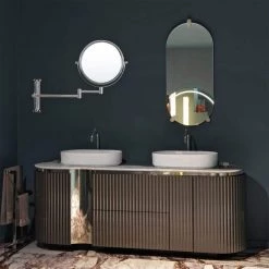 Unbranded 8 in. W x 8 in. H Round Moving Up and Down Magnifying Adjustable Freestanding Bathroom Makeup Mirror in Chrome -Makeup Mirrors Sales Store chrome makeup mirrors ls8d w ce fa 1000