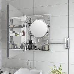 Unbranded 8 in. W X 8 in. H Round Magnifying Adjustable Freestanding Bathroom Makeup Mirror in Chrome -Makeup Mirrors Sales Store chrome makeup mirrors ls8k w ce 31 1000