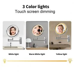 EPOWP 17 in. W x 12 in. H Small Round 10X Magnifying Dimmable 3-Color Lighting Wall Mounted Bathroom Makeup Mirror in Chrome -Makeup Mirrors Sales Store chrome makeup mirrors lx ls8kwlc10 1f 1000