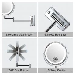 EPOWP 17 in. W x 12 in. H Small Round 10X Magnifying Dimmable 3-Color Lighting Wall Mounted Bathroom Makeup Mirror in Chrome -Makeup Mirrors Sales Store chrome makeup mirrors lx ls8kwlc10 44 1000