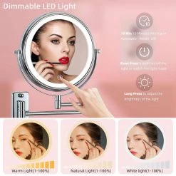 EPOWP 17 in. W x 12 in. H Small Round 10X Magnifying Dimmable 3-Color Lighting Wall Mounted Bathroom Makeup Mirror in Chrome -Makeup Mirrors Sales Store chrome makeup mirrors lx ls8kwlc10 4f 1000