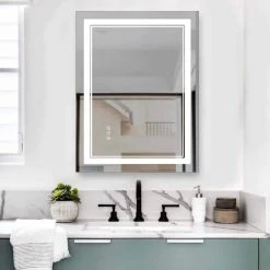Unbranded 24 in. W x 32 in. H Bathroom Makeup Mirror LED Lighted Bathroom with Mirror in Chrome -Makeup Mirrors Sales Store chrome makeup mirrors m820 1mirror d4 1000