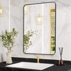 Unbranded 24 in. W 32 in. H Square Framed Telescopic Wall Mount Bathroom Makeup Mirror -Makeup Mirrors Sales Store chrome makeup mirrors m91 squar mirro d4 1000