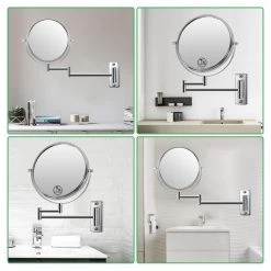 Movisa 16.8 in. W x 12 in. H Wall Mount Two-Sided Magnifying Makeup Vanity Mirror in Chrome -Makeup Mirrors Sales Store chrome makeup mirrors mvnledm01 44 1000