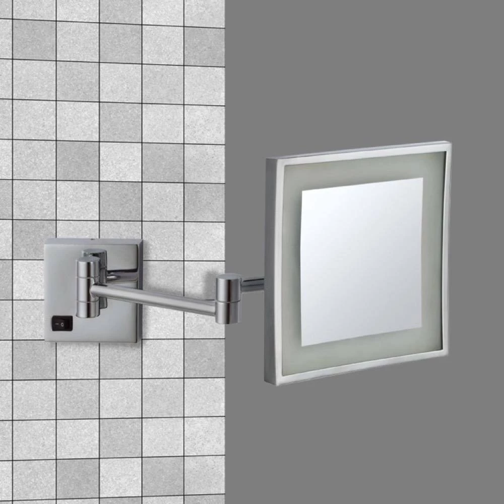 Nameeks Glimmer 8 in. x 8 in. Wall Mounted LED 3x Square Makeup Mirror in Chrome Finish 4 Nameeks Glimmer 8 in. x 8 in. Wall Mounted LED 3x Square Makeup Mirror in Chrome Finish - Image 2