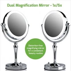 OVENTE Dual-Sided Magnifying LED Lighted Tabletop Makeup Mirror with Acrylic Edge, 1x or 5x Magnification 14 OVENTE Dual-Sided Magnifying LED Lighted Tabletop Makeup Mirror with Acrylic Edge, 1x or 5x Magnification -Makeup Mirrors Sales Store chrome ovente makeup mirrors mkt75ch1x5x 40 1000